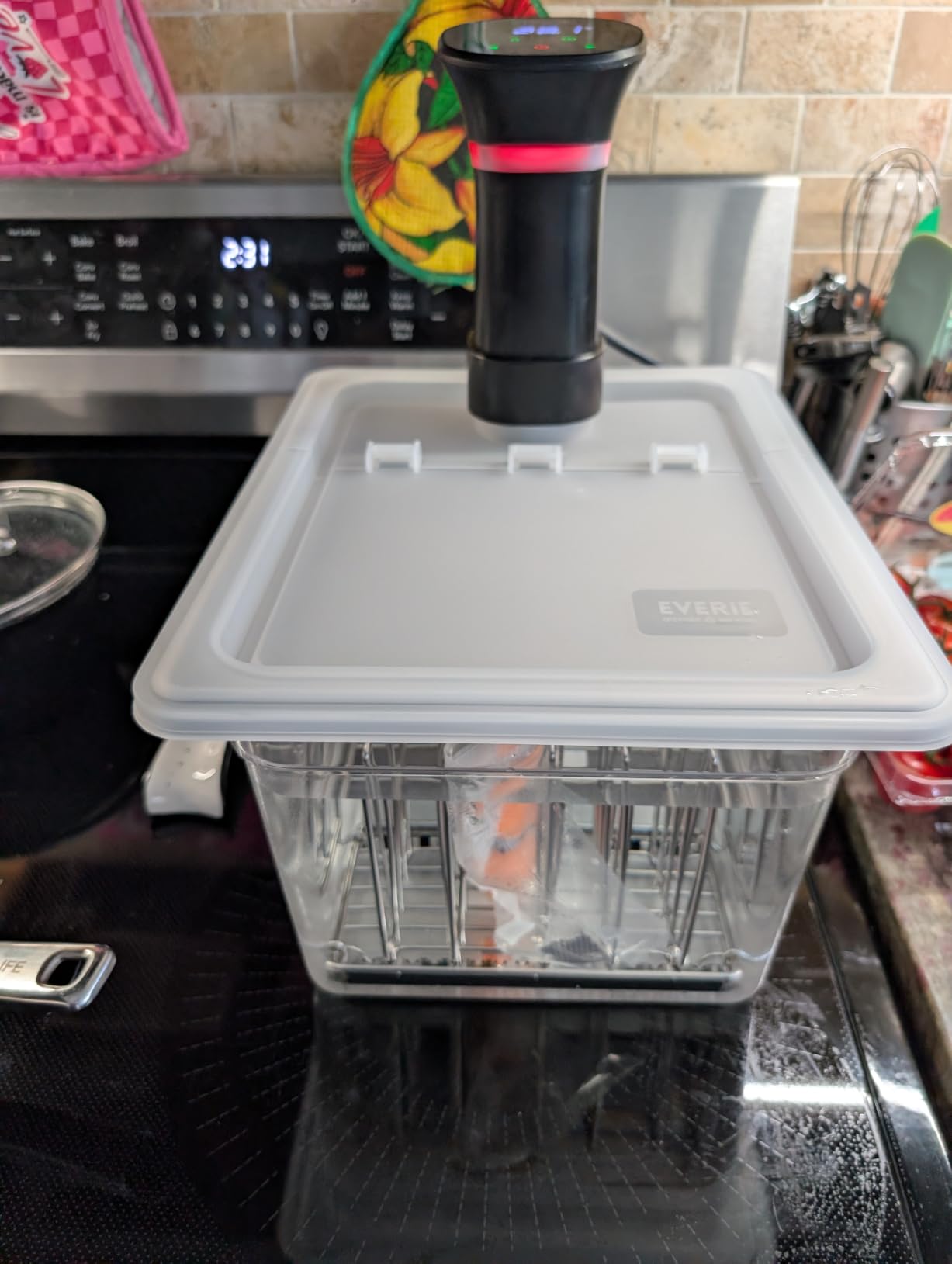 EVERIE 12 Quart Sous Vide Container with Collapsible Hinged Lid + Wobble-Free Stainless Steel Rack Divider— NSF Approved Container, BPA-Free Lid, Compatible with Anova and Instant Pot customer photo 1