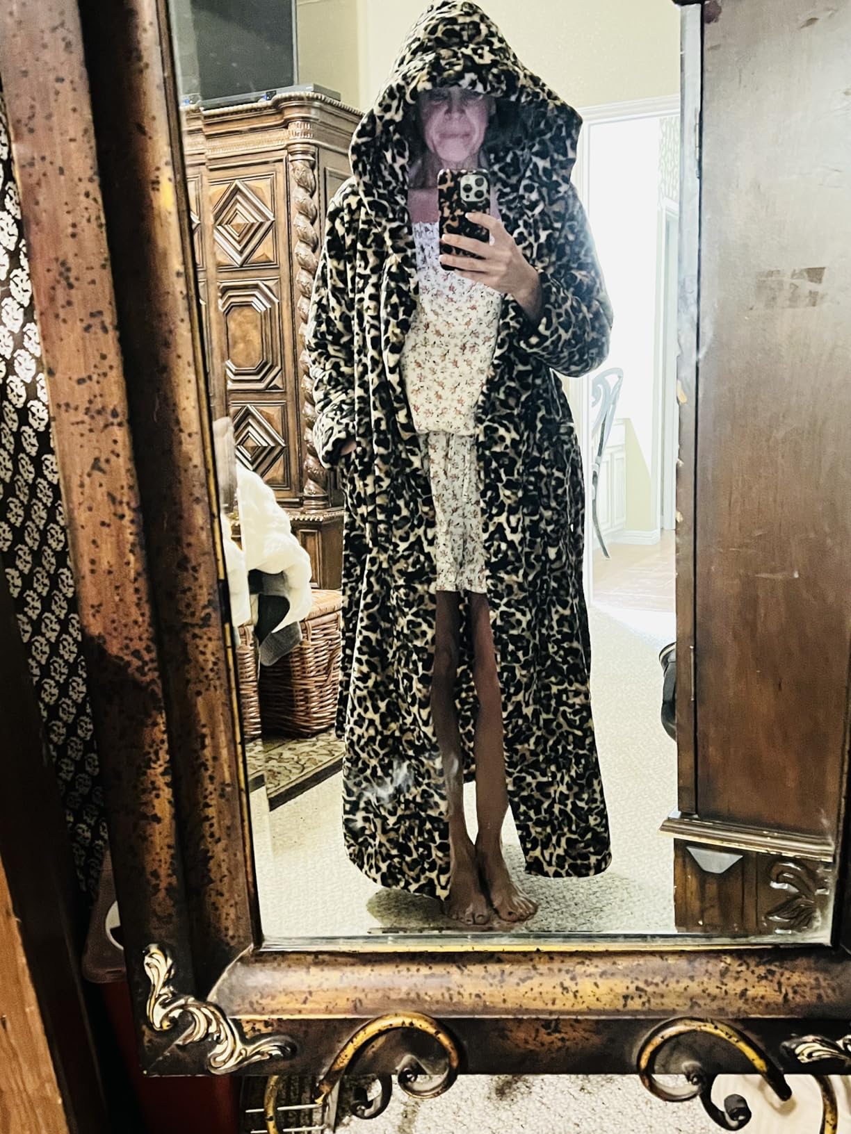 Women's Long Sleeve Plush Fleece Hooded Robe, Full Length Bathrobe customer photo 2