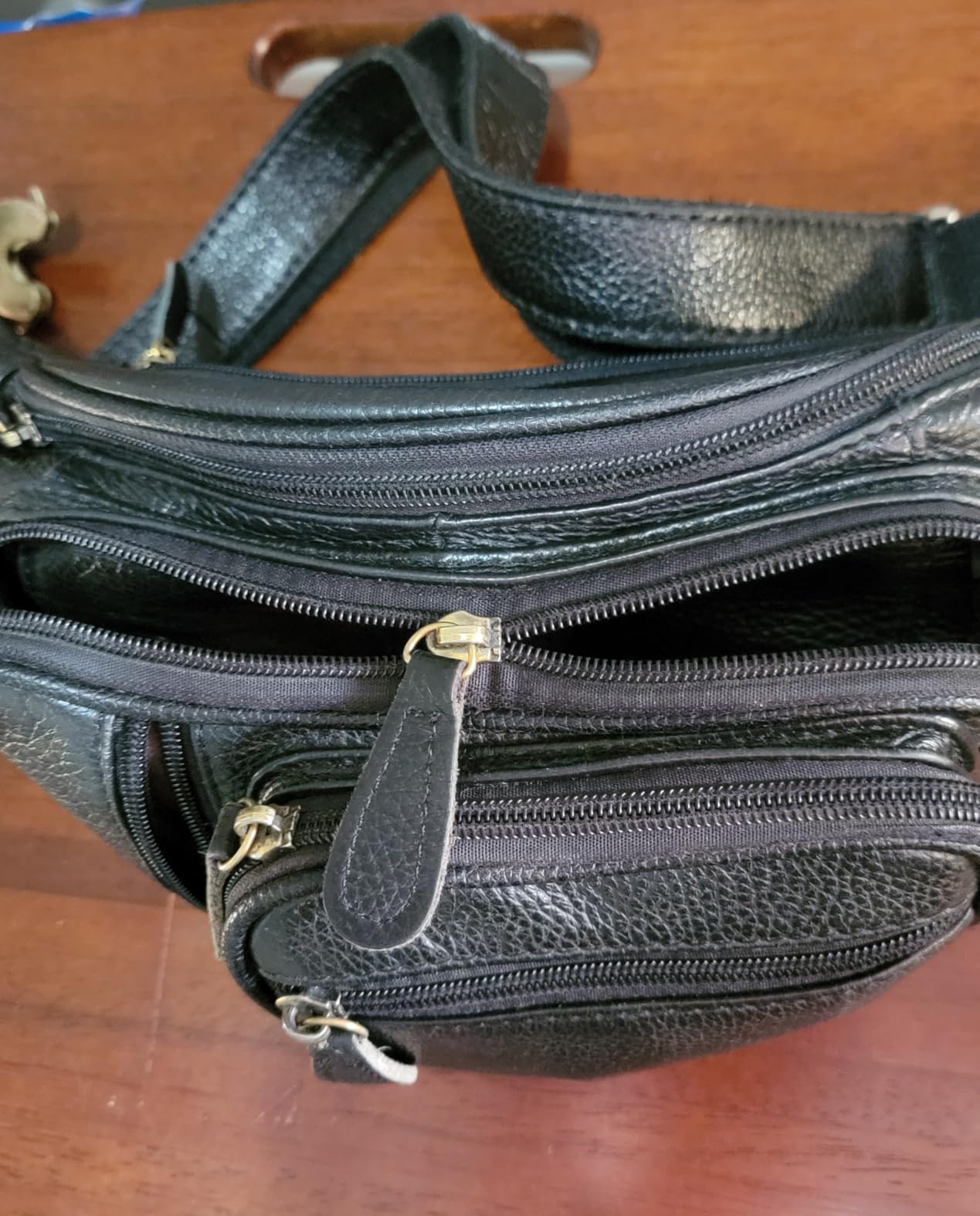 Genuine Leather Fanny Pack large capacity Crossbody Waist Bag with Zipper phone Pockets black customer photo 1