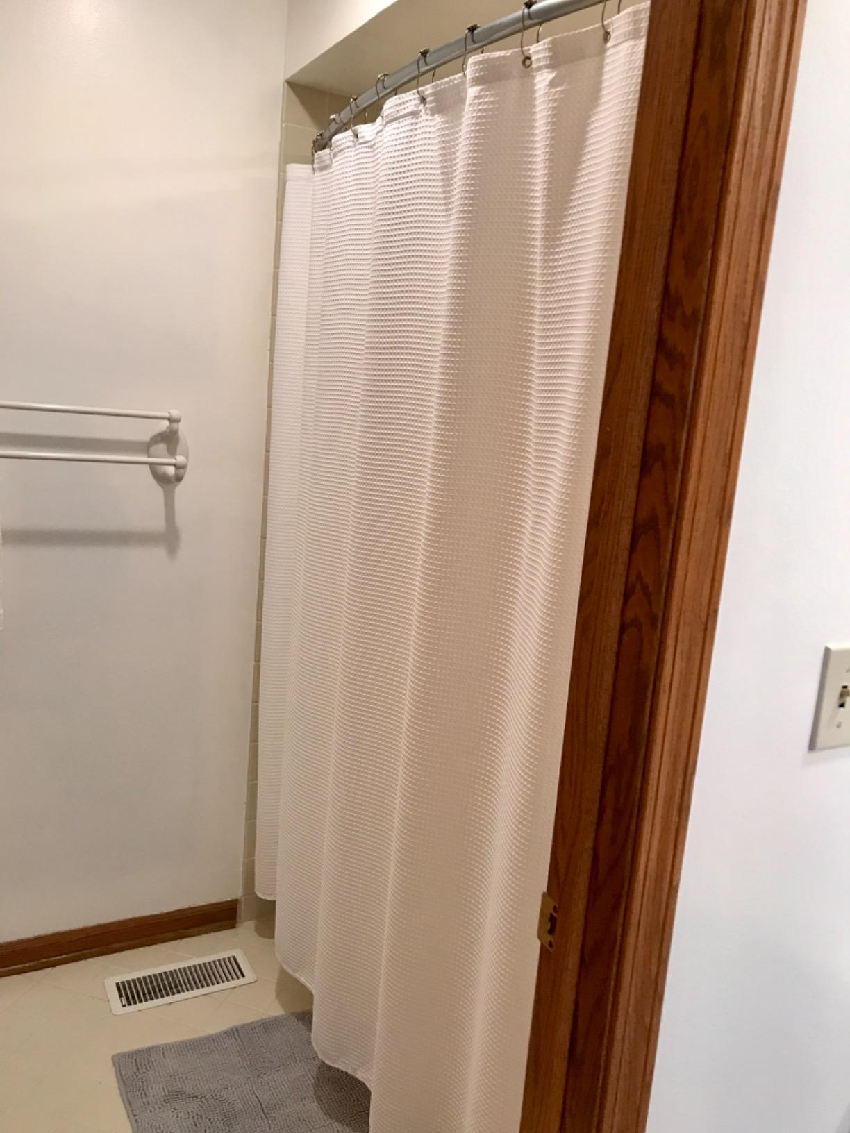 Creative Scents White Fabric Shower Curtain 72x72 - Waffle Weave Bathroom Curtain, Water Repellent Hotel Spa Quality, Heavy Duty 230 GSM Cotton Feel, Machine Washable Bath Curtains with Grommets customer photo 2