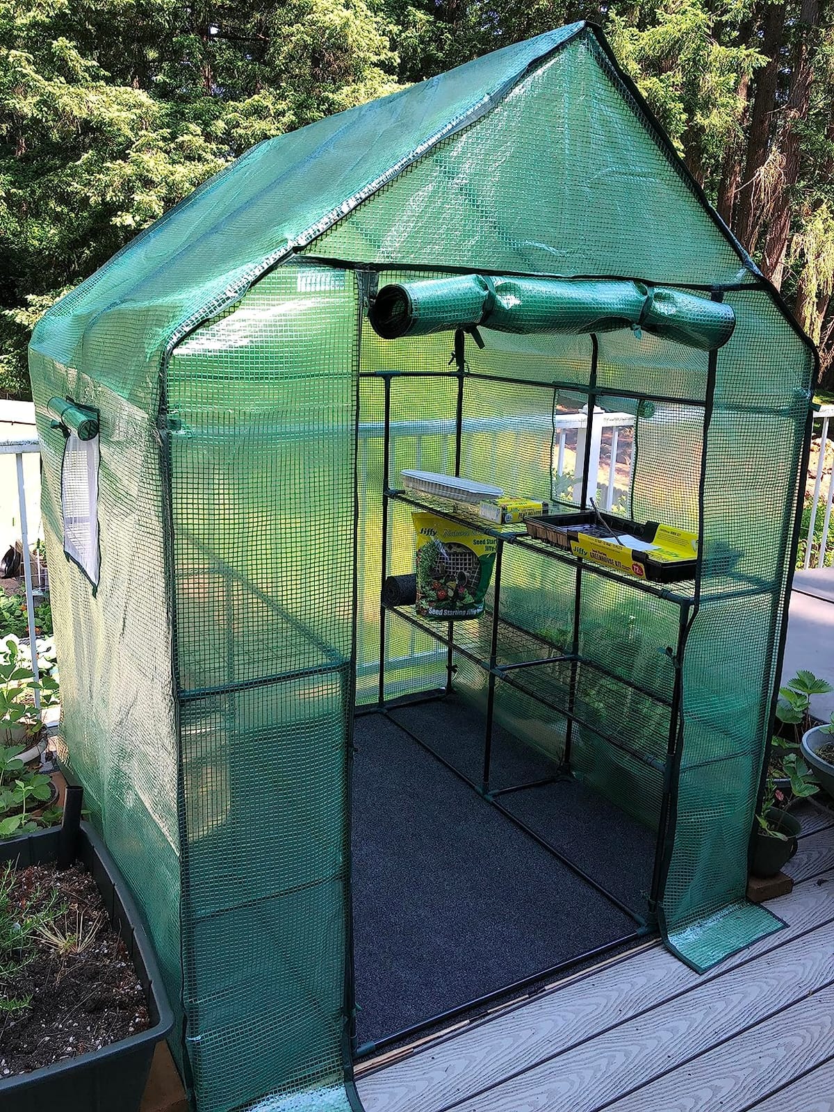 Ohuhu Greenhouse for Outdoors with Screen Windows, 57 x 57 x 76'' Walk in Plant Greenhouses Heavy Duty with Durable PE Cover, 3 Tiers 12 Shelves Stands Plastic Portable Green House with Shelf Clips customer photo 1