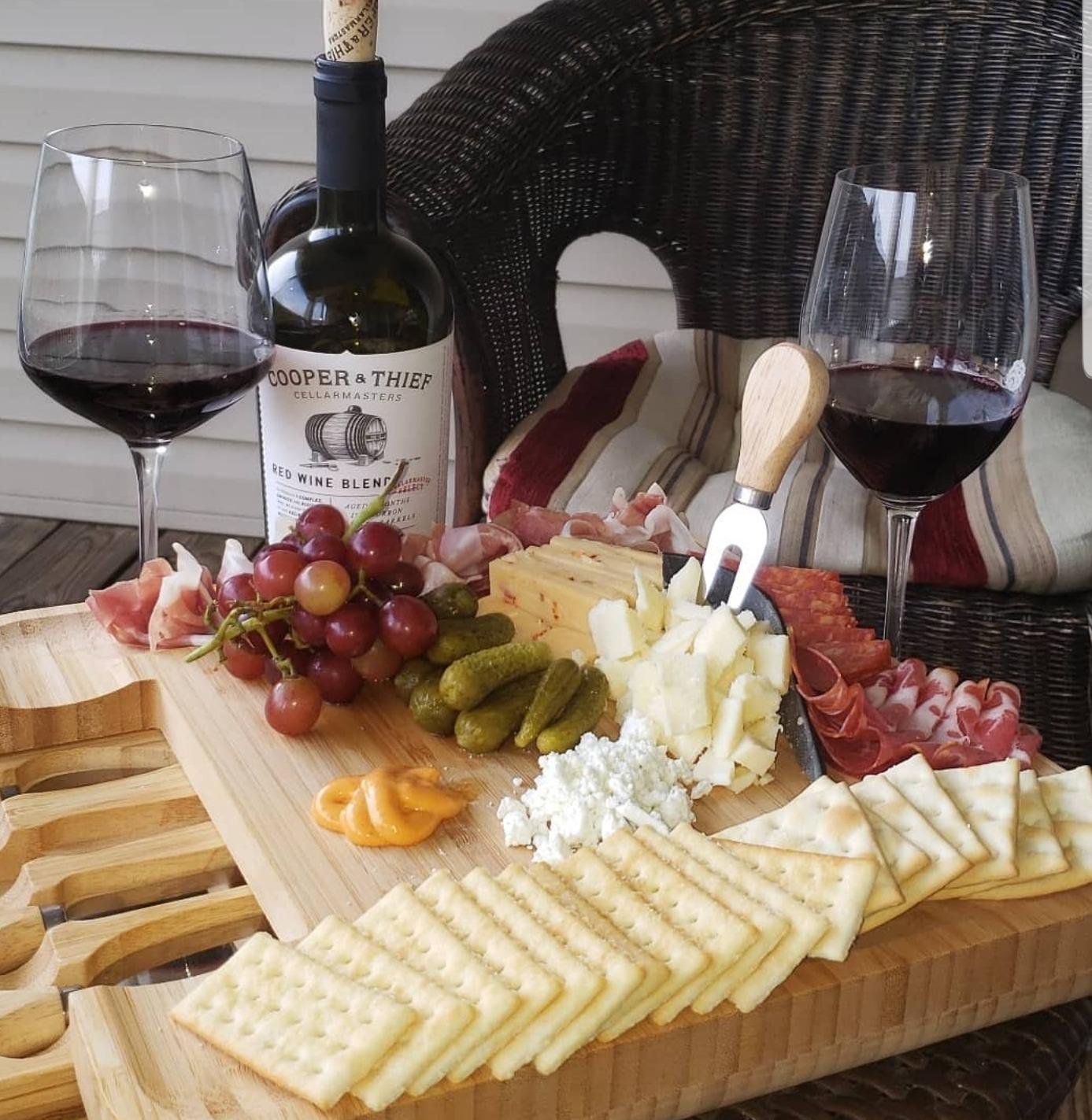 Zulay Kitchen Premium Bamboo Cheese Board Set - Extra Thick Bamboo Charcuterie Board Set with 4 Piece Knife Set - Wooden Cheese Board, Perfect for Charcuterie, Wine & Cheese - Charcuterie Gift Set customer photo 1