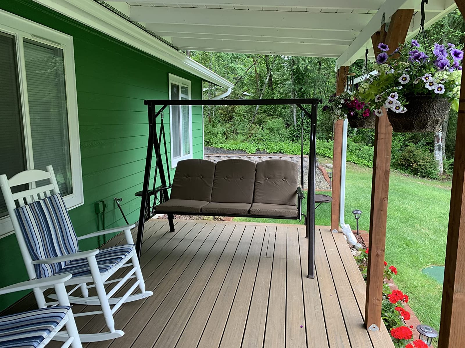 PURPLE LEAF Outdoor Porch Swing for Adults Rust-Resistant Coated Iron Beige customer photo 1