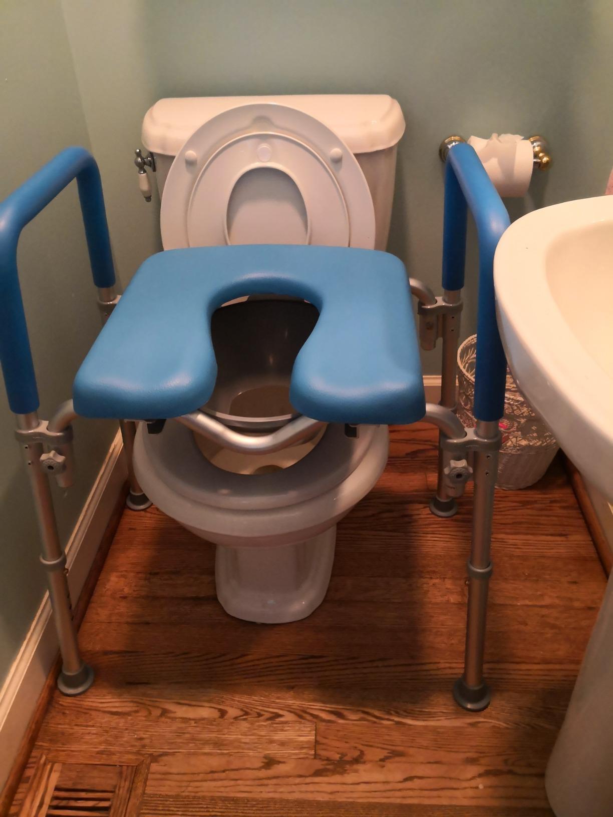 Ultimate Raised Toilet Seat with Handles, Padded, Armrests, Adjustable Height, Premium Elevated Toilet Seat for Elderly Bathroom Safety with Arms, Standard and Elongated Toilets customer photo 1