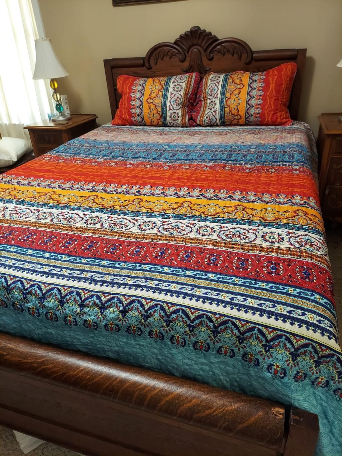 WONGS BEDDING Quilt Set King Size, Boho Stripe Bedding Set, Blue Red customer photo 1