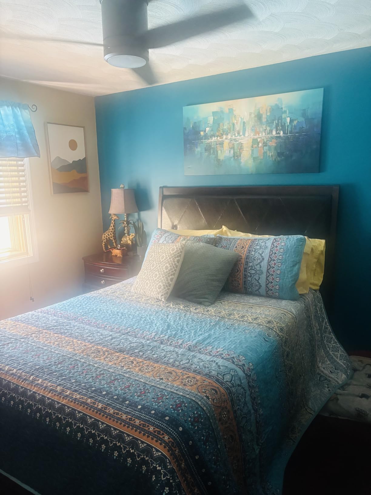 WONGS BEDDING Quilt Set King Size, Boho Stripe Bedding Set, Blue Red customer photo 2