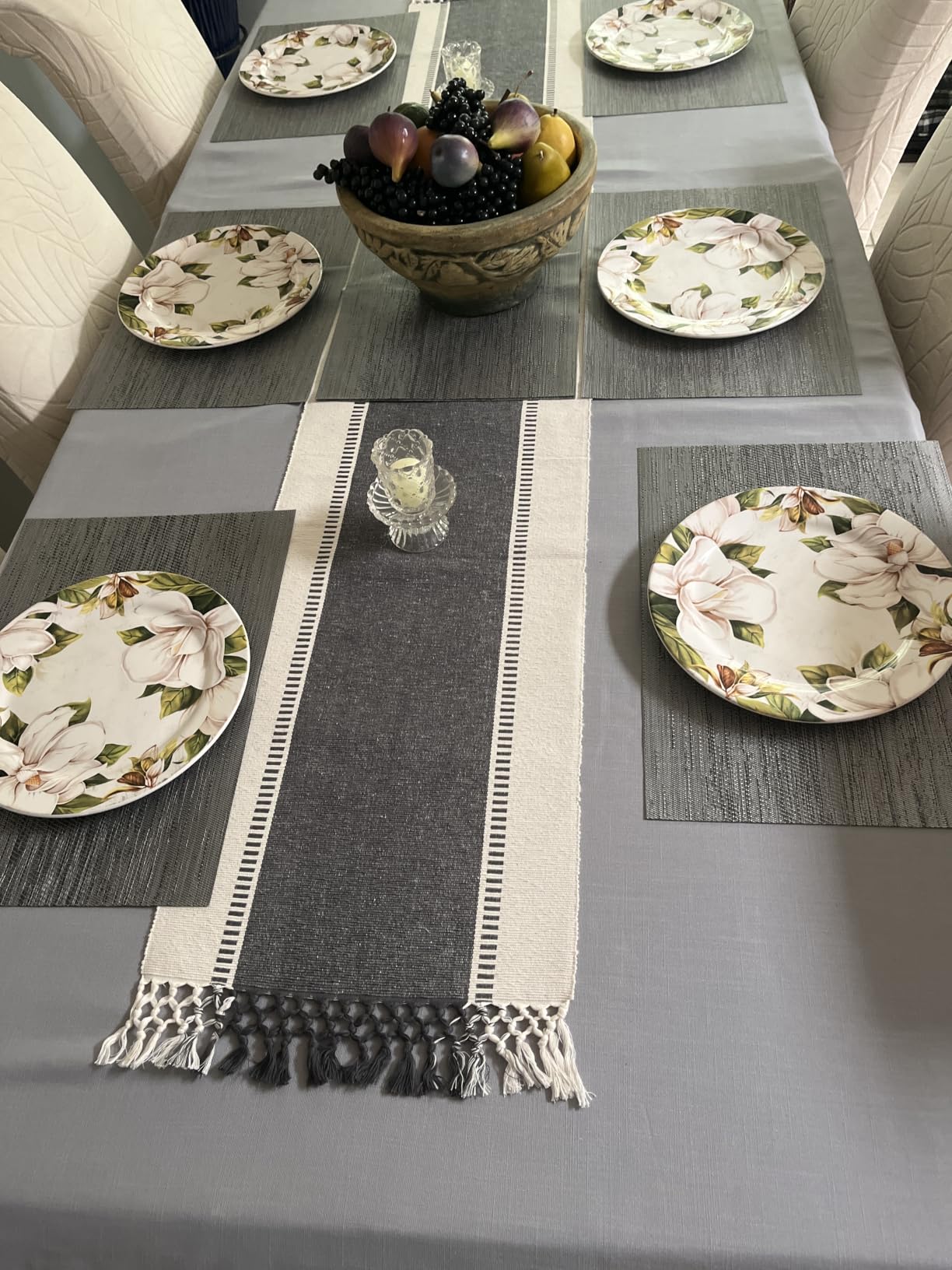 DII Dobby Stripe Table Runner, 13x72, French Blue & Cream Background customer photo 1