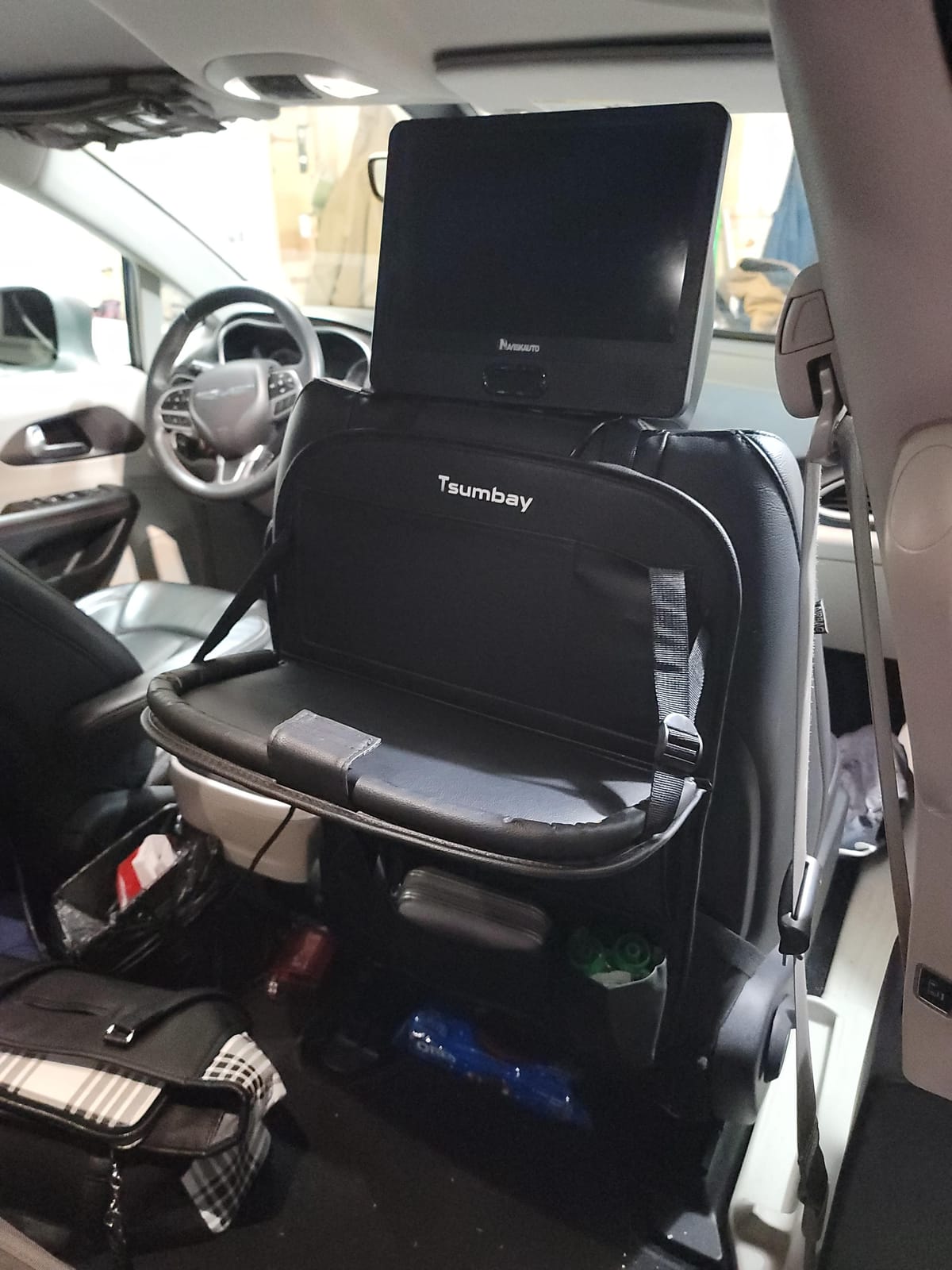 Tsumbay Car Backseat Organizer with Tablet Holder,9 Storage Pockets Foldable Table Tray Seat Back Protectors Kick Mats -PU Leather 1Pck customer photo 1
