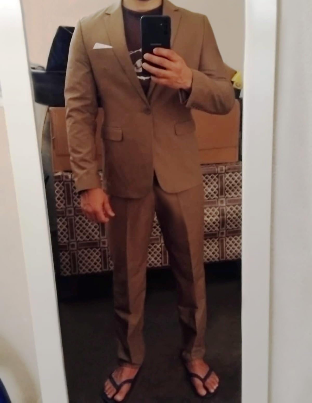 MOGU Men's Slim Fit 2-Piece Tuxedo Suit One-Button Jacket & Pants Set for Wedding, Prom, and Formal Events customer photo 2