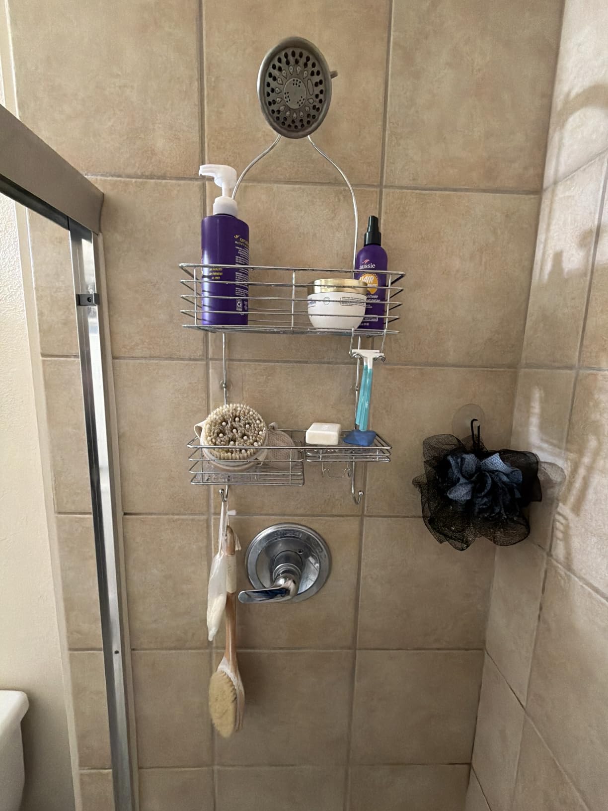 SMARTAKE Hanging Shower Head Caddy, Shower Shelf Organizer, Silver customer photo 2