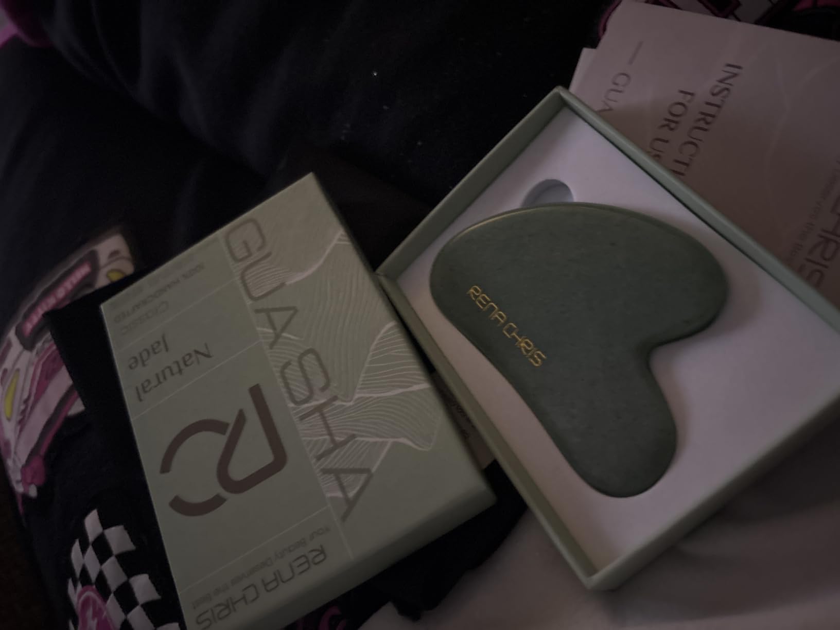 Rena Chris Gua Sha Facial Tools: Jade Stone Guasha Tool for Face Acupuncture Therapy, Facial Massager for Jawline Sculpting and Puffiness Reducing (Green) customer photo 2