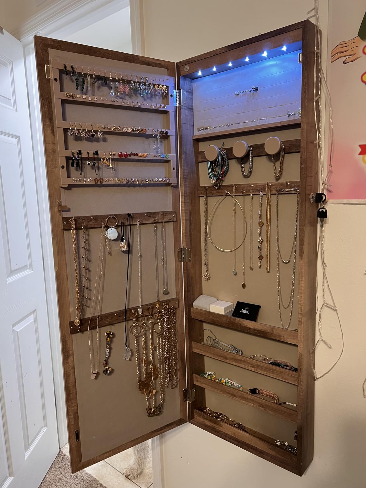 Nicetree 6 LEDs Jewelry Armoire, Hanging Mirror Jewelry Cabinet, White customer photo 1