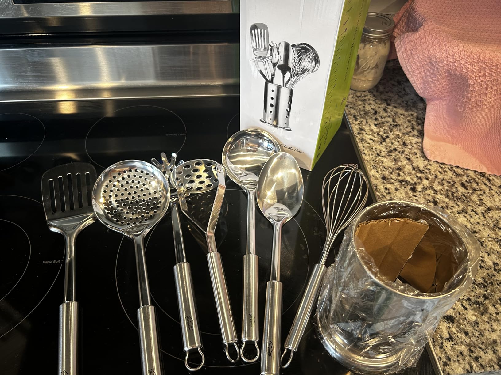 Berglander Cooking Utensil Set 13 Piece Stainless Steel Kitchen Tool Set with Holder, Include Cooking Spoon, Spatula, Whisk, Cooking Tong and etc. (13 Pieces) customer photo 1