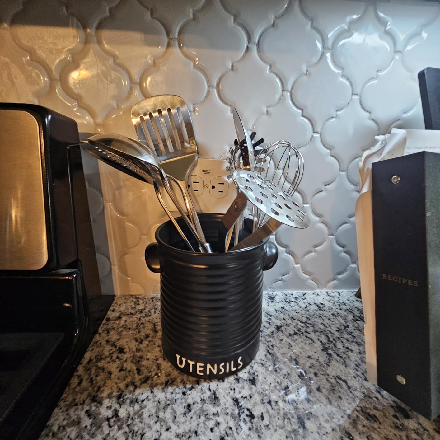 Berglander Cooking Utensil Set 13 Piece Stainless Steel Kitchen Tool Set with Holder, Include Cooking Spoon, Spatula, Whisk, Cooking Tong and etc. (13 Pieces) customer photo 2