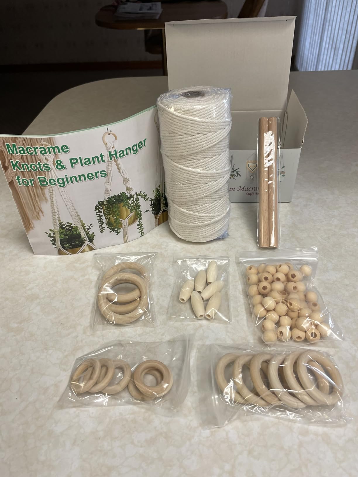 Easy Macrame Kits for Adults Beginners with Instruction Book | Supplier Wood Beads,Rings,Wooden Dowel for Macrame Plant Hangers ,Boho Wall Hanging for Starters Christmas Crafts for Adults customer photo 1