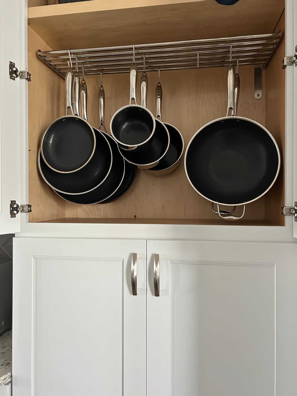 Wallniture Lyon Kitchen Organization and Storage Rack, Stainless Steel Metal Wall Shelf with 10 S Hooks for Hanging Pots and Pans, Chrome customer photo 2