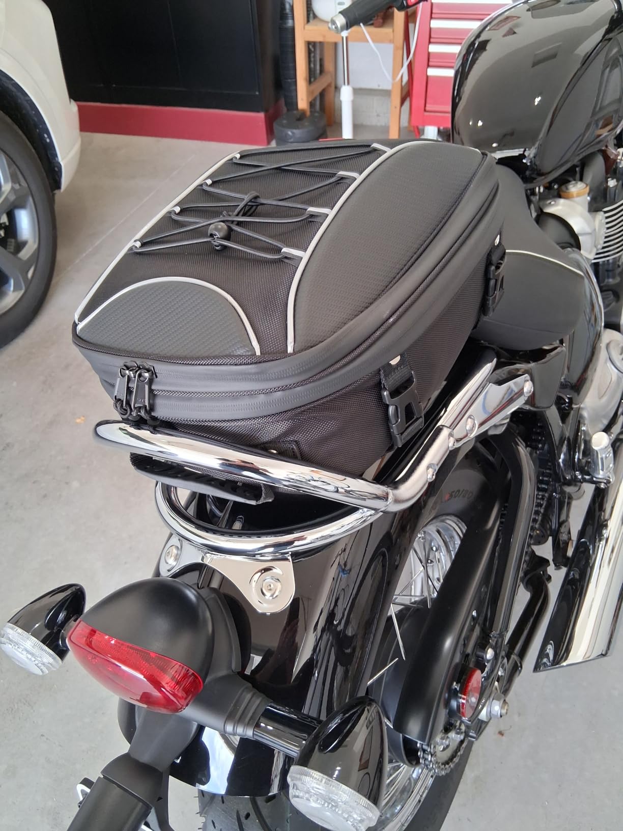 KEMIMOTO Motorcycle Tail Bag, Dual Use Motorcycle Rear Seat Bag with Waterproof Rain Cover, 22L-34L Expandable Motorbike Helmet Bag Luggage Storage Backpack with 6 straps customer photo 1