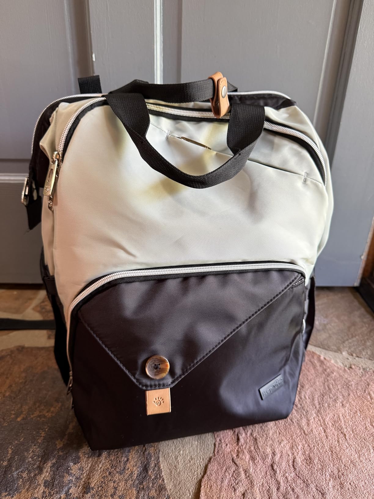 Hap Tim Diaper Bag Backpack,Large Capacity Travel Back Pack Maternity Baby Nappy Changing Bags, Double Compartments with Stroller Straps,Waterproof,Grey Black(US7340-GB) customer photo 2