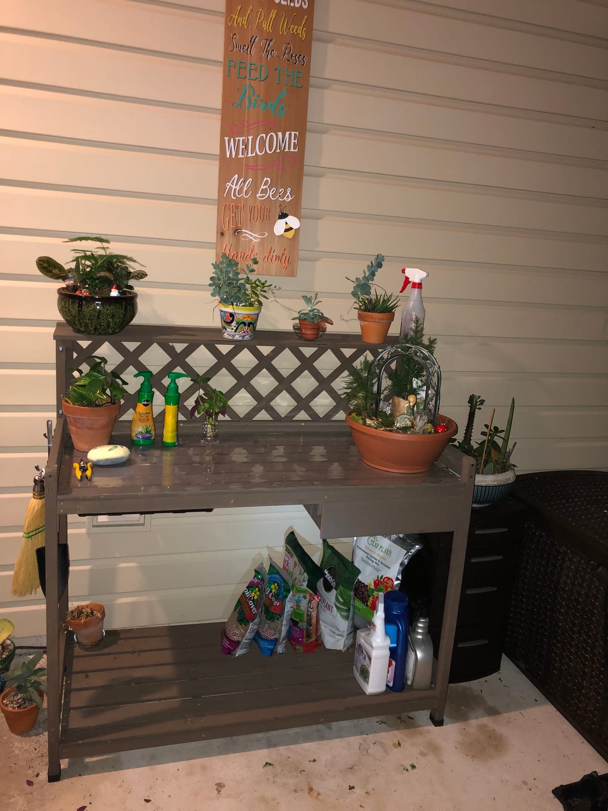 Aivituvin Potting Bench with PVC Layer, Outdoor Gardening Work Bench with Sink & Lid, Wooden Planting Table for Outside with Storage, Drawer, Shelf, Hook customer photo 2