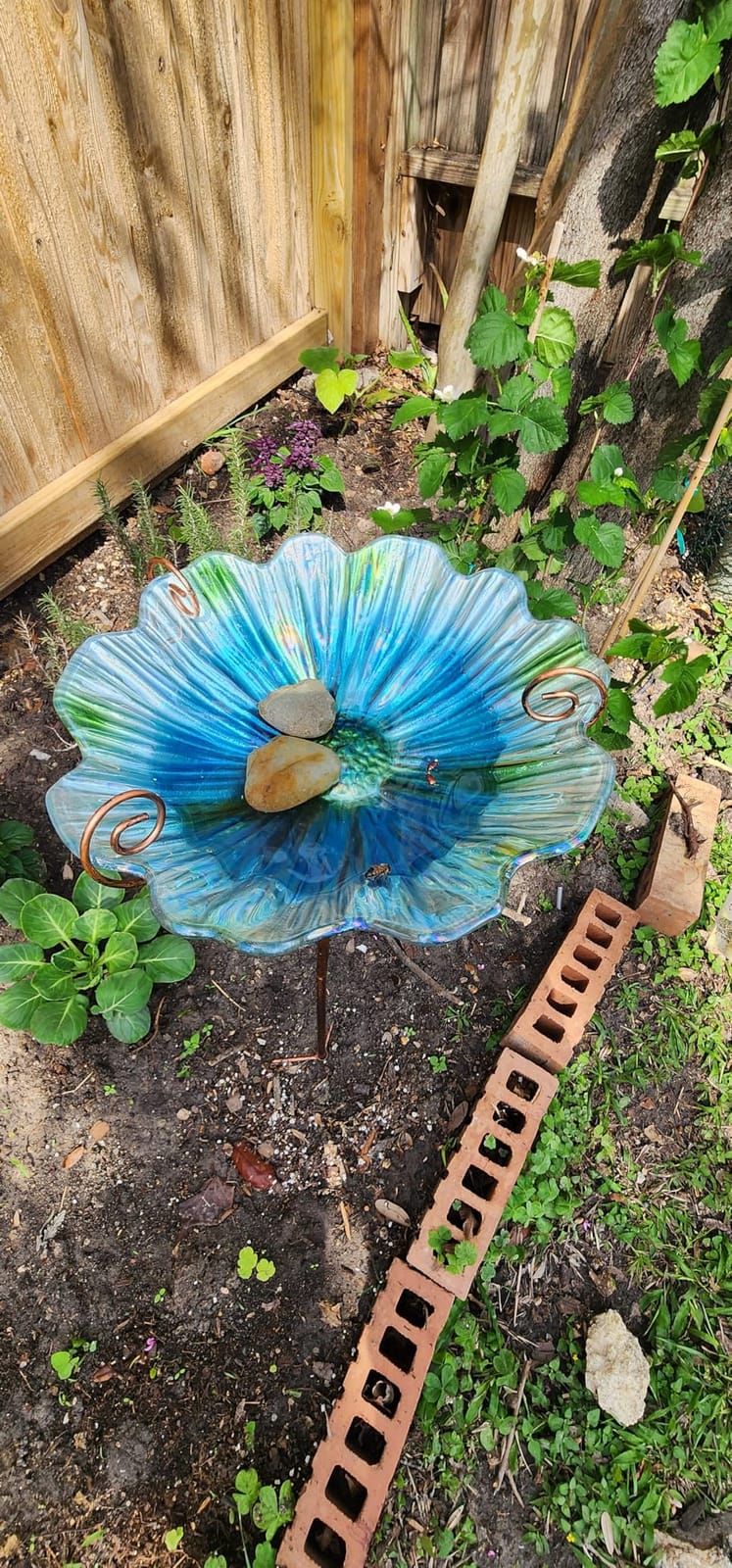 MUMTOP Glass Birdbath Birdfeeder with Metal Stake Garden Yard Outdoor Blue customer photo 1