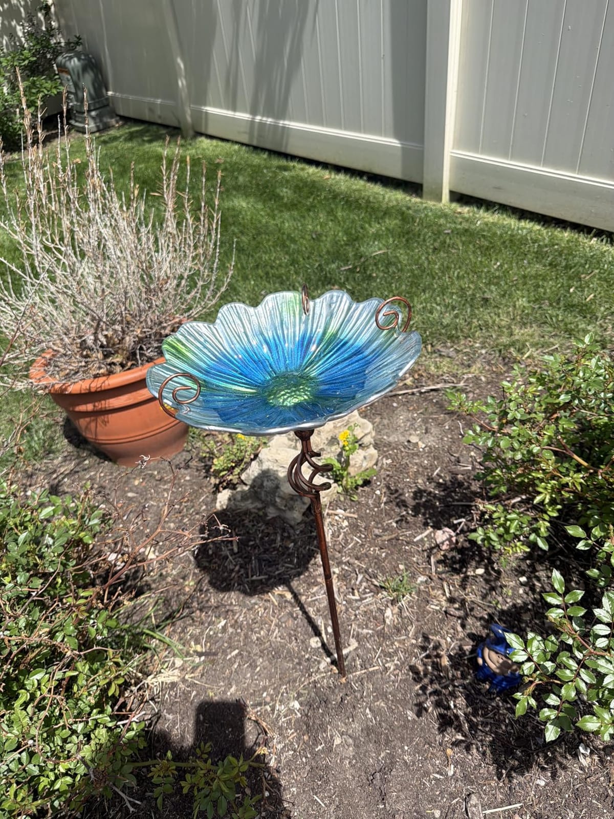 MUMTOP Glass Birdbath Birdfeeder with Metal Stake Garden Yard Outdoor Blue customer photo 2