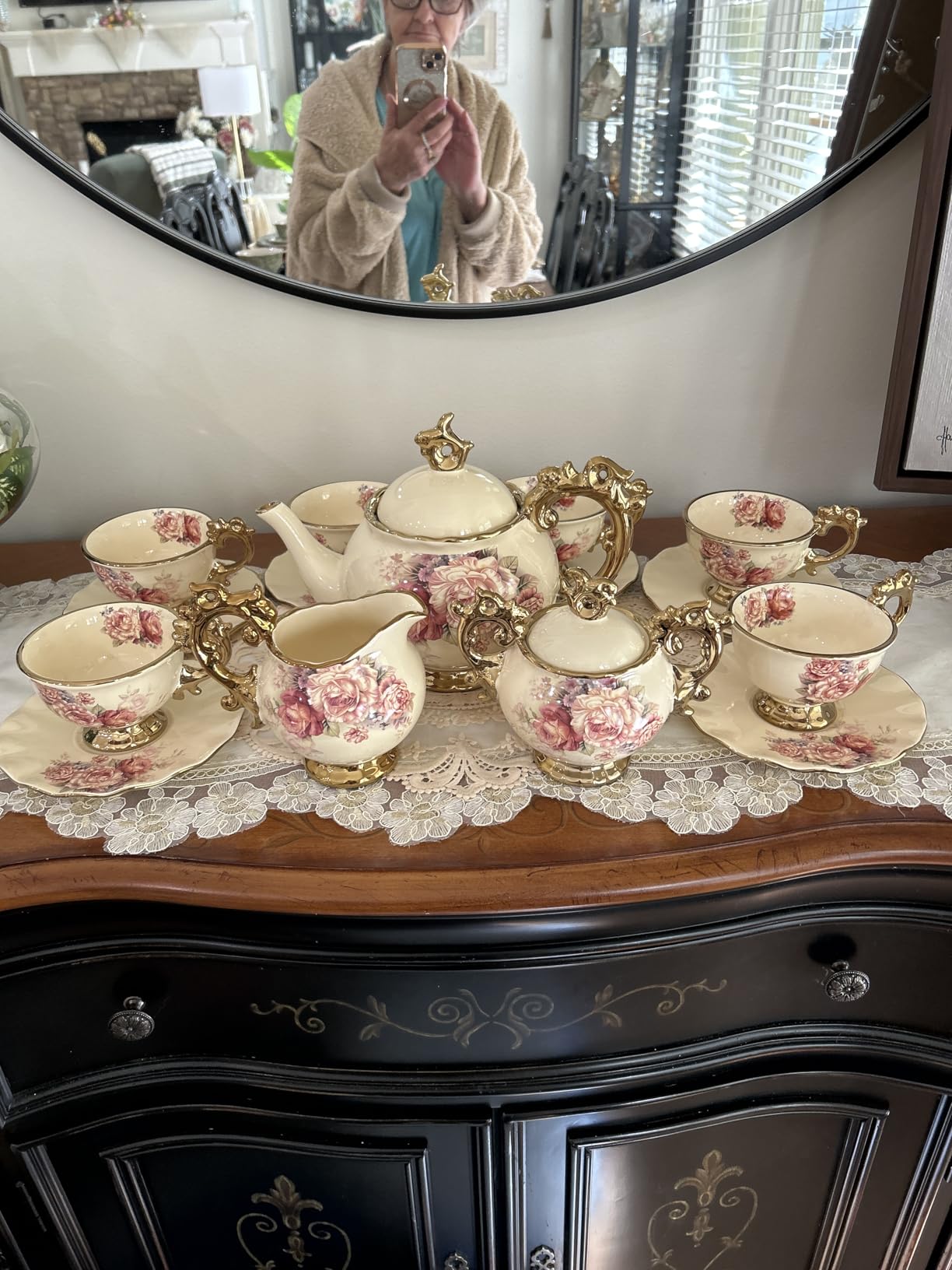 fanquare 15 Pieces British Porcelain Tea Set, Floral Vintage China Coffee Set, Wedding Tea Service for Adult, Big Tea Cup customer photo 2