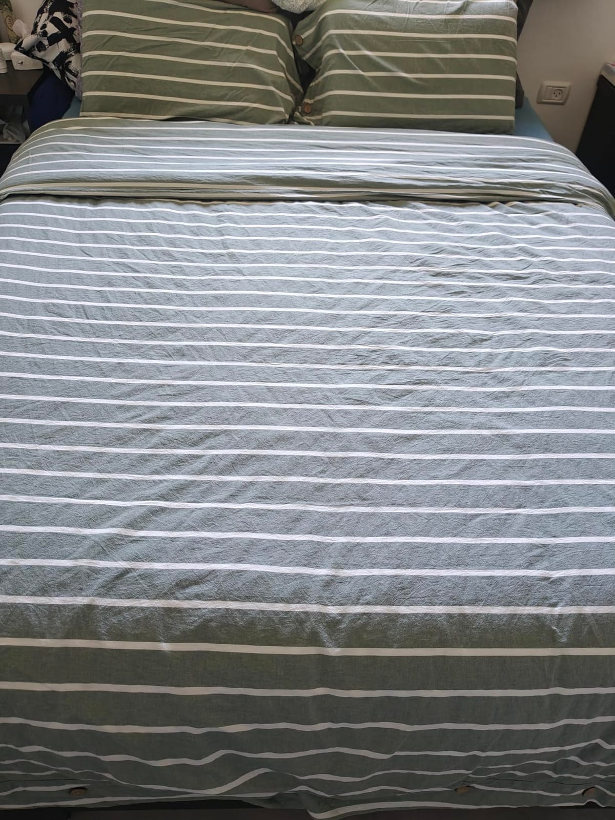 JELLYMONI 100% Washed Cotton Striped Duvet Cover Set Queen, Linen-Like customer photo 2