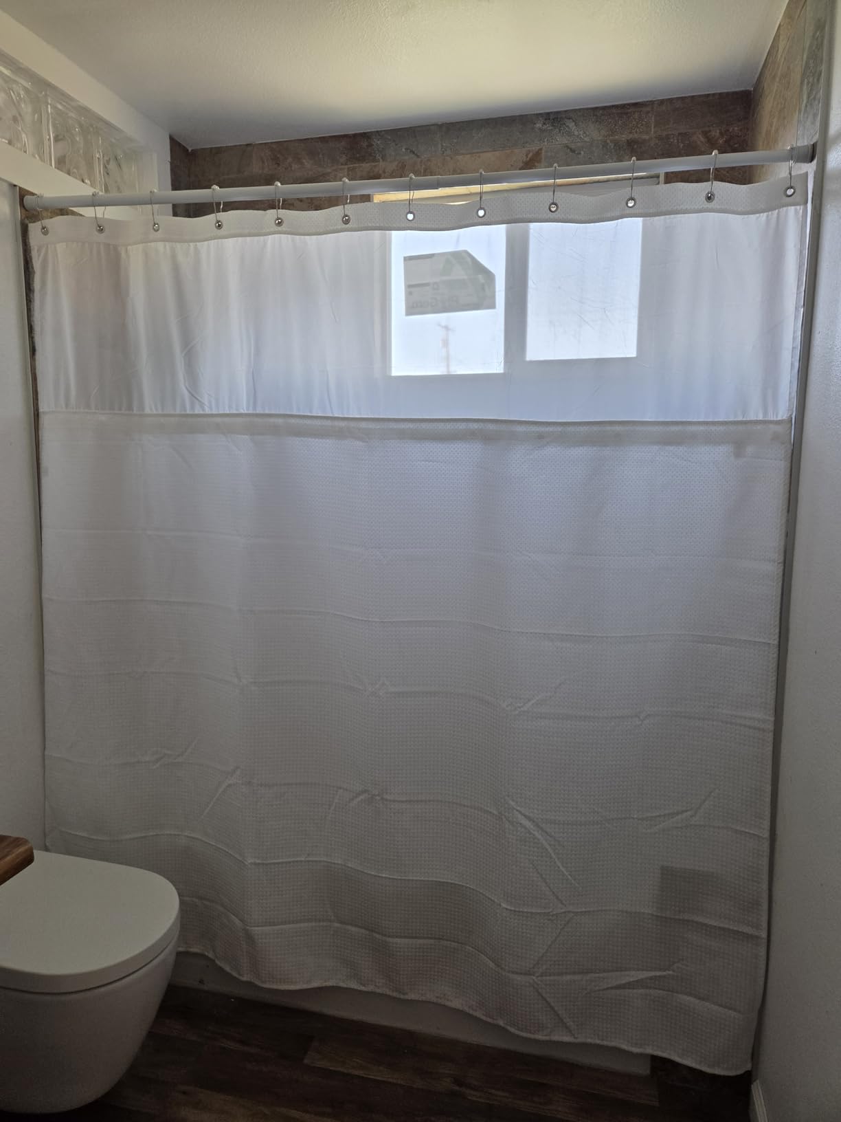 N&Y HOME Waffle Weave Shower Curtain with Snap-in Liner Set White, 71x72 customer photo 2