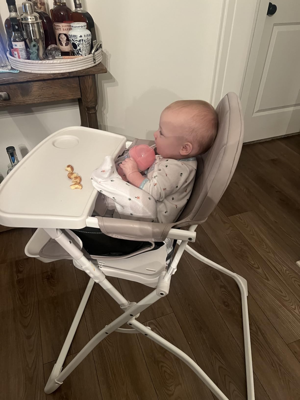 Primo PopUp Folding High Chair for Baby Age 6 to 36 Months - Taupe Folding Beach Style High Chair with Removable Dishwasher Safe Tray, 3pt Safety Harness, Leatherette Seat - Space Saving Design customer photo 2