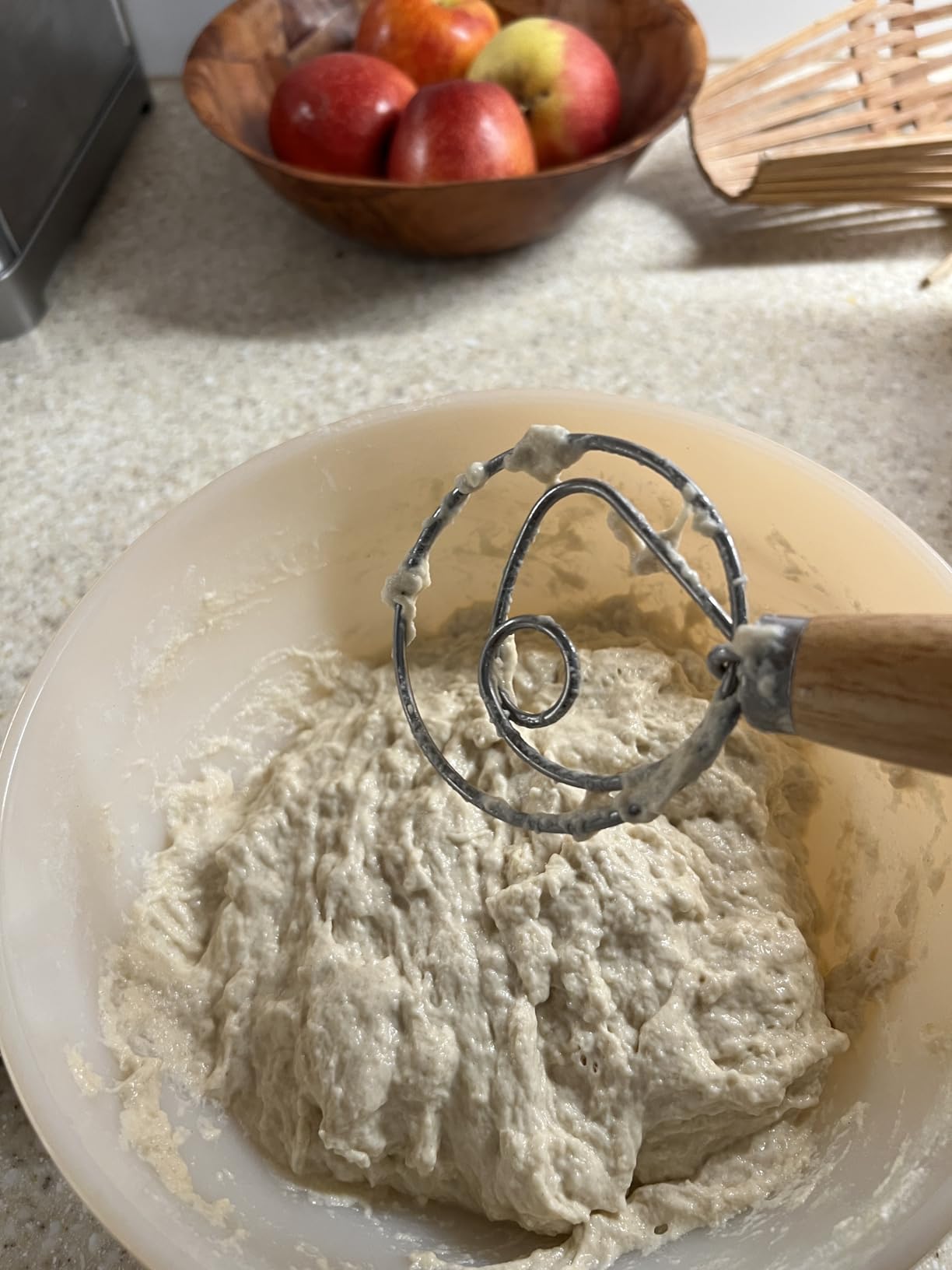 Zulay Kitchen 13-Inch Danish Dough Whisk - Stainless Steel Wooden Whisk with Dough Hook - Sourdough Whisk for Bread, Pizza, Pastry, Cake Batter & More - Wood customer photo 2