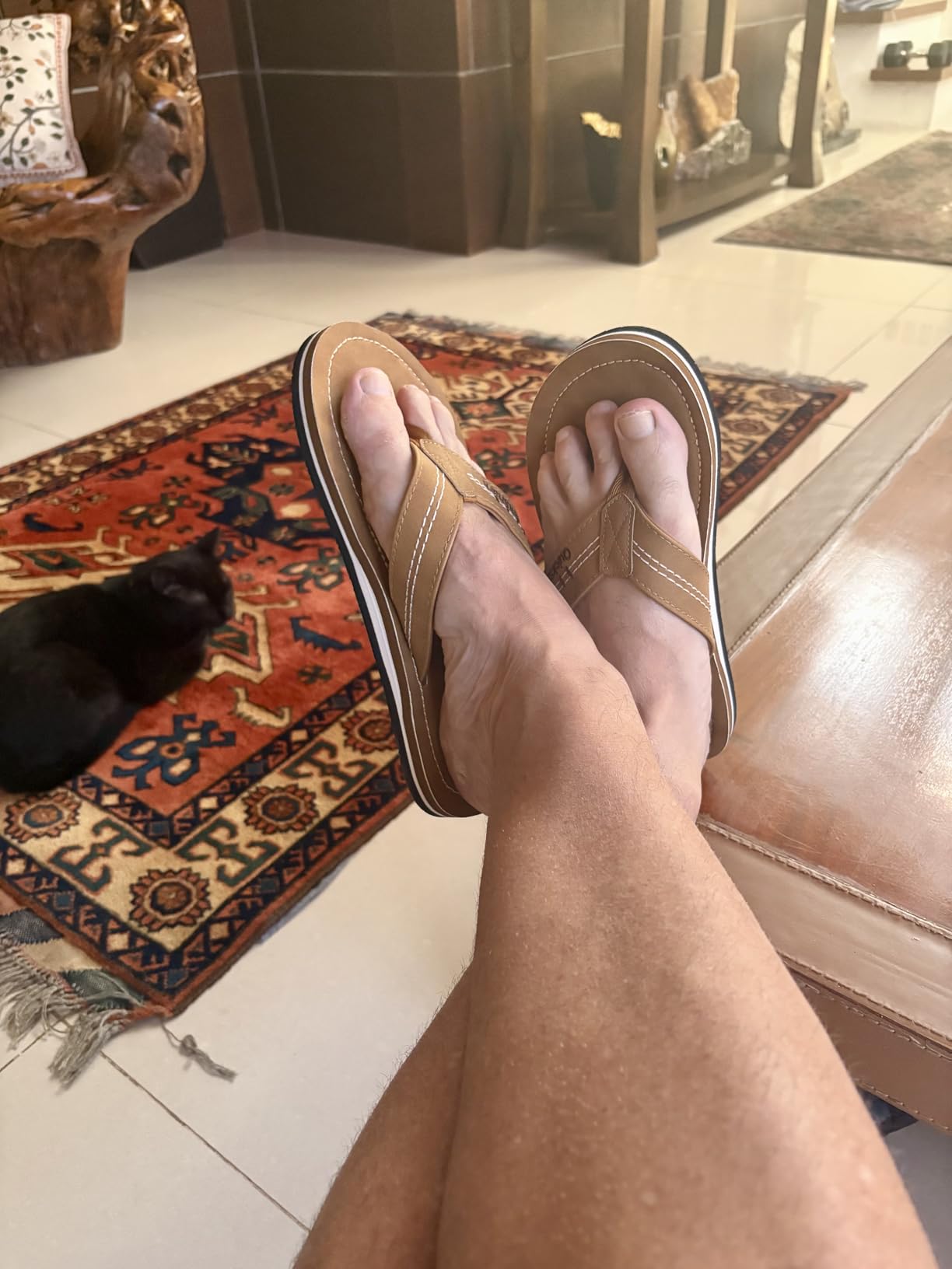 Quickshark Mens Flip Flops Leather Thong Sandals Arch Support Beach Slippers customer photo 1