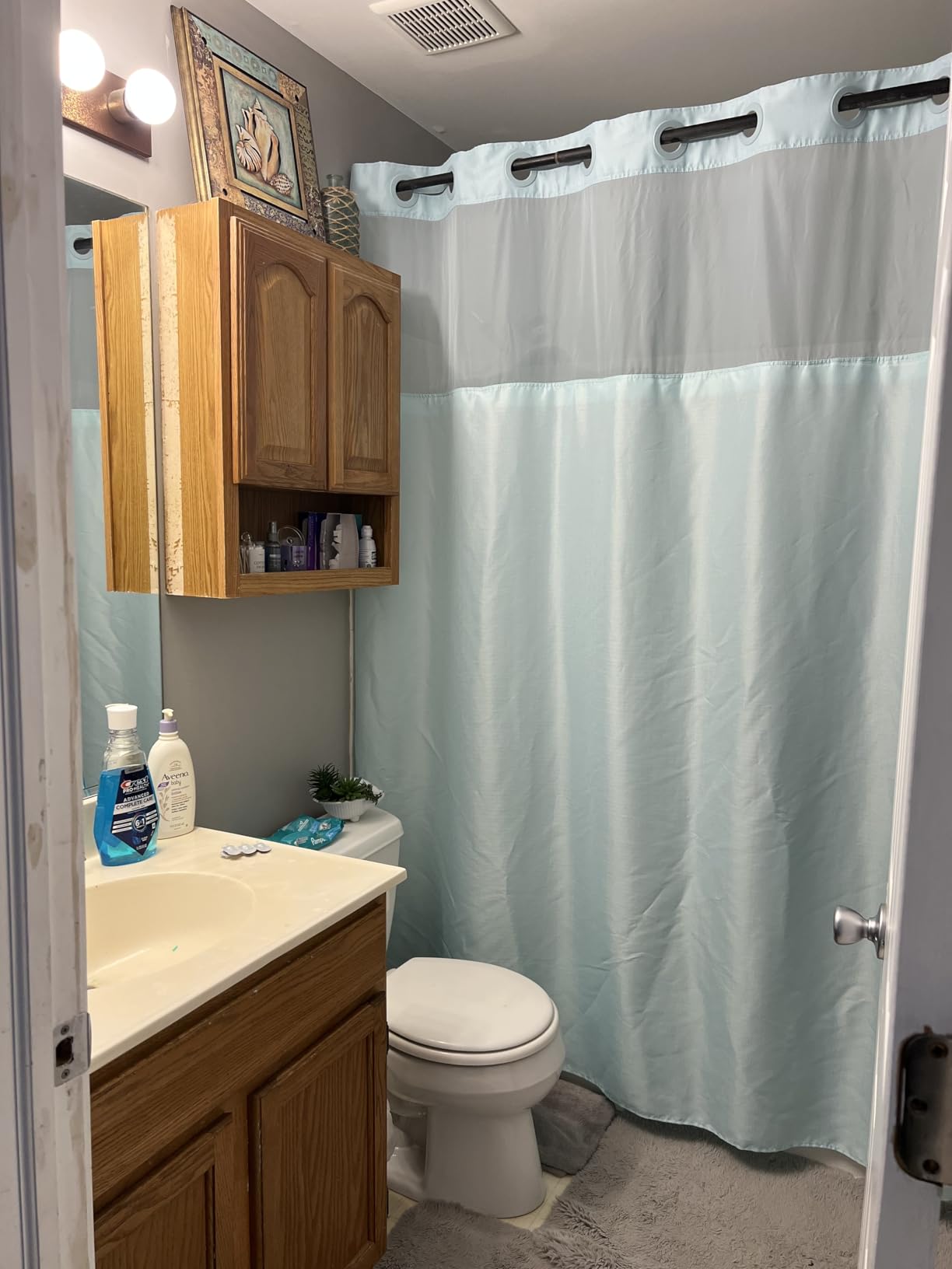 River Dream No Hook Shower Curtain with Snap-in Liner Set, White, 71x74 customer photo 1
