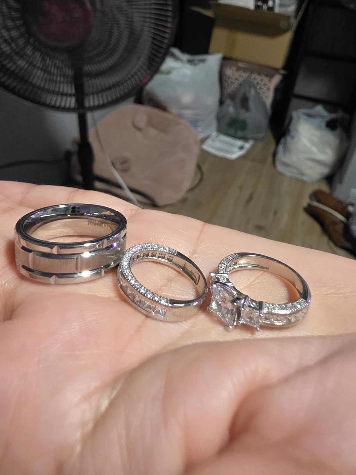 TWO RINGS Wedding Ring Sets His And Hers Promise Ring Couples Bridal Sets Women 925 Sterling Silver square Cz Man Stainless Steel Brushed Finished Wedding Bands customer photo 2