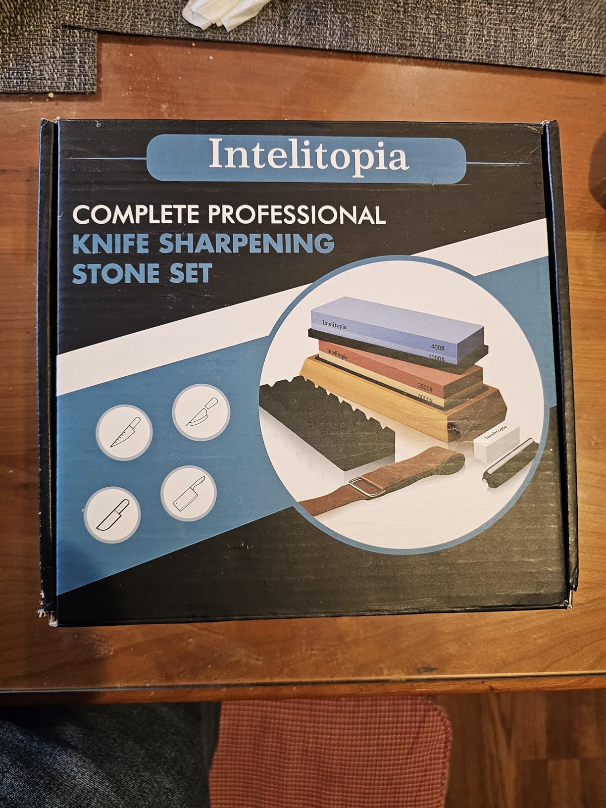 Intelitopia Complete Knife Sharpening Stone Set – Dual Grit Whetstone 400/1000 3000/8000 Knife Sharpener with Leather Strop, Flattening Stone, Bamboo Base, 3 Non-slip Rubber Bases & Angle Guide customer photo 2