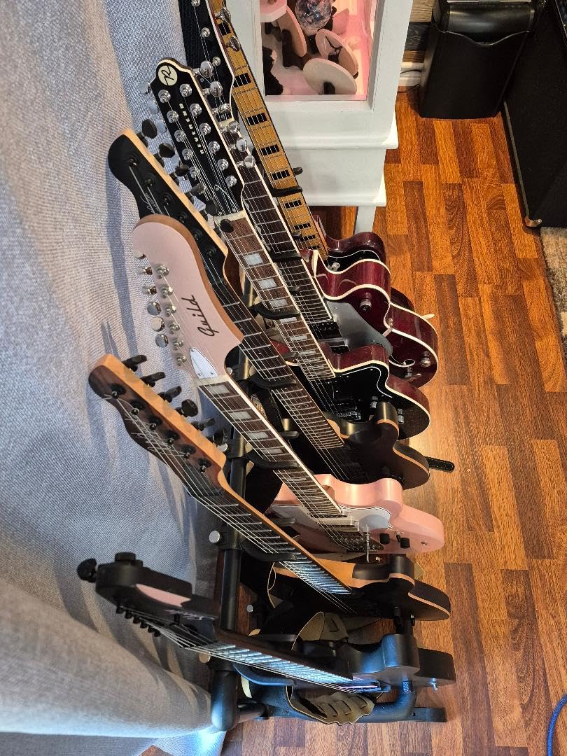 GUITTO Multi Guitar Rack Stand, Foldable Universal Display Holder for 5 Guitars, Heavy Duty Floor Organizer with Adjustable Hooks for Acoustic, Electric, and Bass, for Home, Stage, and Studio (GGS-07) customer photo 2