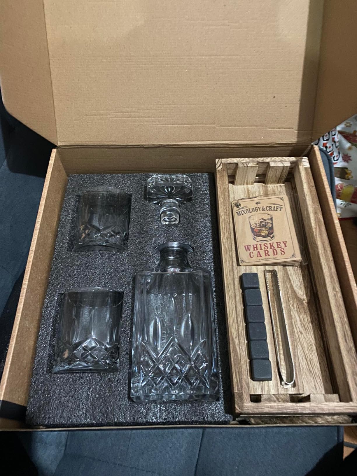 Mixology & Craft Crystal Whiskey Decanter Set 24oz With Glasses & Chilling Stones – Features Stainless Steel Whiskey Balls, Slate Coasters, Metal Tongs & Recipe Cards – Ideal Gift for Fathers customer photo 2