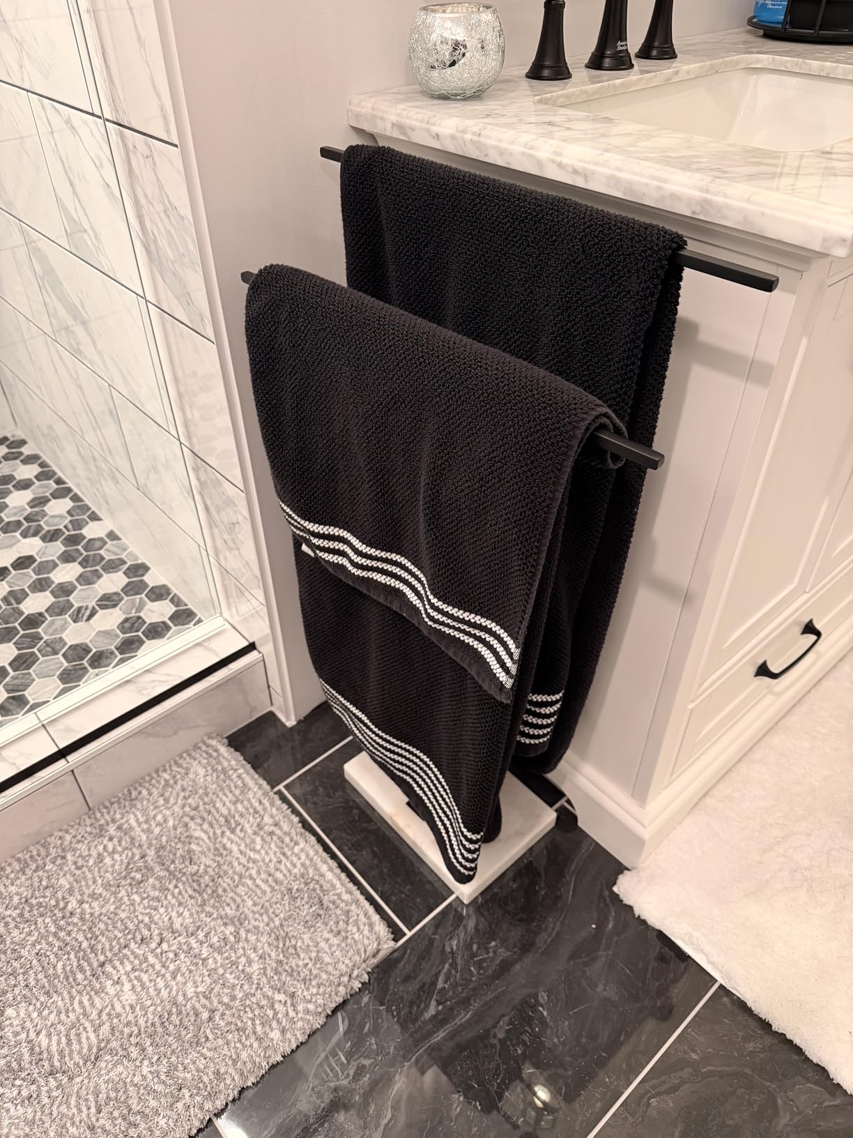 KES Standing Towel Racks for Bathroom 2-Tier, Floor Towel Rack Stand with Heavy Marble Base, Upgrade Steady Freestanding Design, Pro-Grade 18/8 Stainless Steel Brushed Finish, BTH217-2 customer photo 2