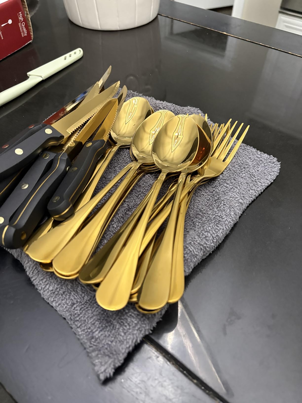 Tribal Cooking 49 Piece Gold Silverware Set - Service for 8 - Stainless Steel Gold Flatware serving set - Cutlery Set - Knives, Fork, and Spoon - Dishwasher Safe - Stunning Polished Finish customer photo 1