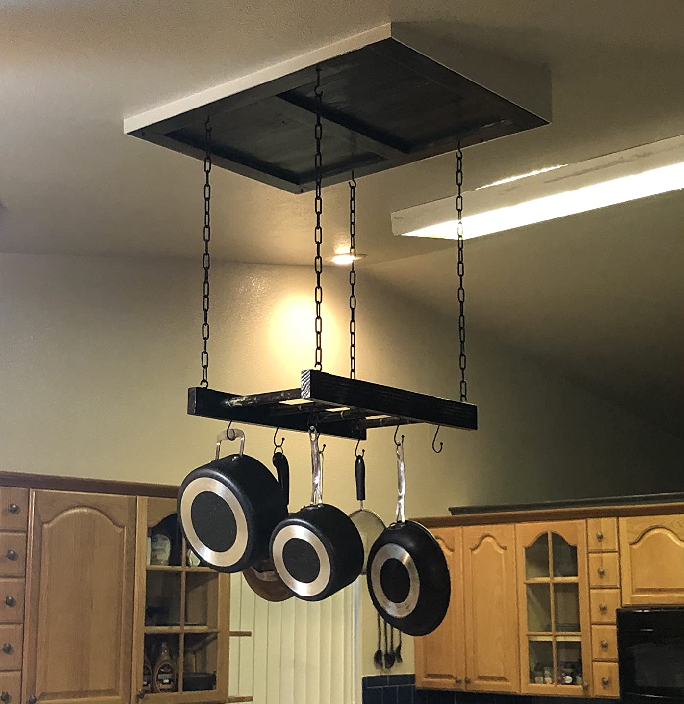 J JACKCUBE DESIGN Hanging Pot Rack Pan Ceiling Wall Mounted Hanger Multi- Purpose Rustic Wood and Metal Cookware Kitchen Storage Organizer With Utility 16 Hooks - MK603B customer photo 1
