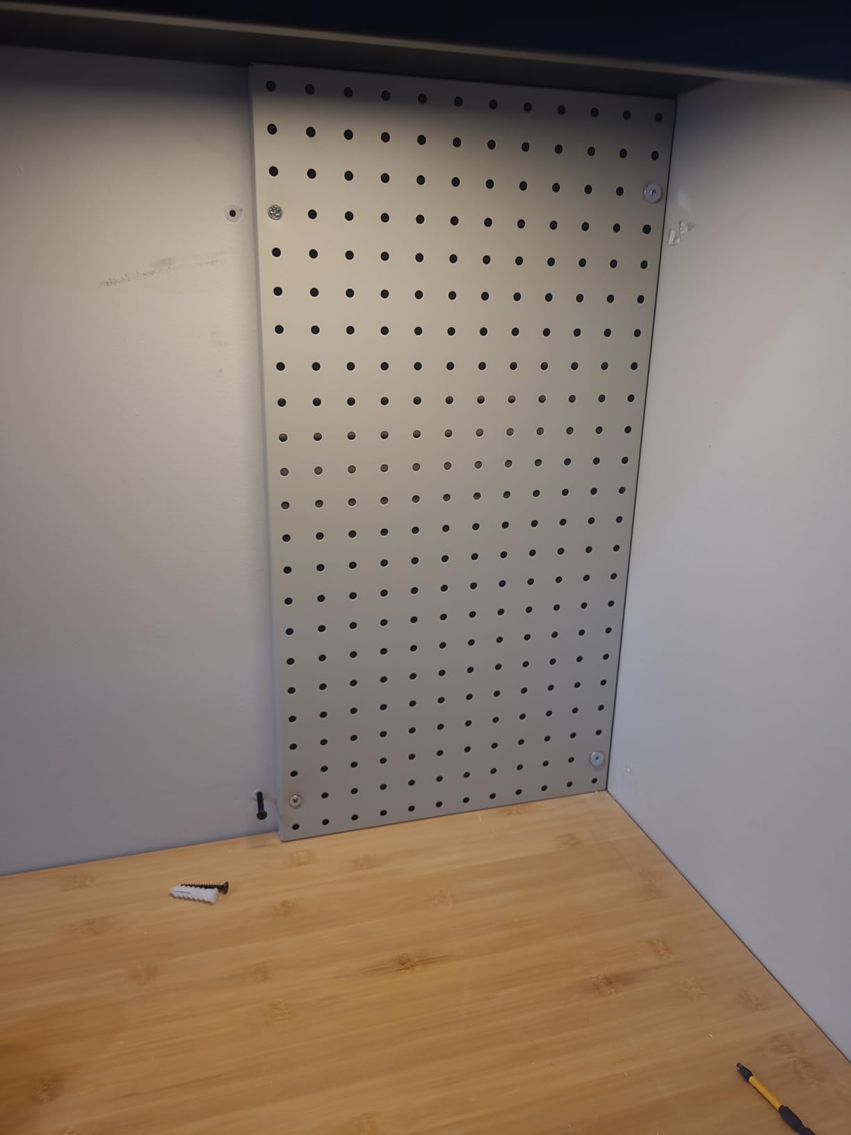 Amazon Basics Rectangular Metal Pegboard Wall Organizer, Tool Storage Organization System, Rust and Scratch Resistant, 48-Piece Kit, Gray customer photo 1