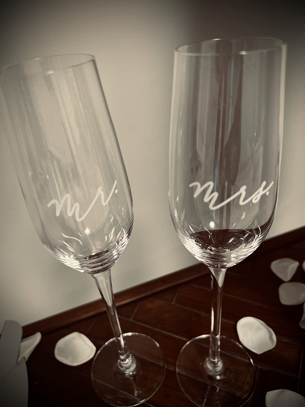 Pearhead Mr. And Mrs. Champagne Flute Set, Wedding Toasting Glasses, 6 oz | His And Hers Glasses, Bridal Shower Gift, Registry Idea, Bride And Groom Keepsake, Celebration Glass, Wedding Registry customer photo 1