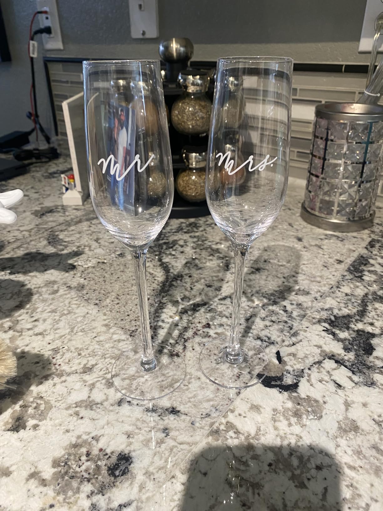 Pearhead Mr. And Mrs. Champagne Flute Set, Wedding Toasting Glasses, 6 oz | His And Hers Glasses, Bridal Shower Gift, Registry Idea, Bride And Groom Keepsake, Celebration Glass, Wedding Registry customer photo 2
