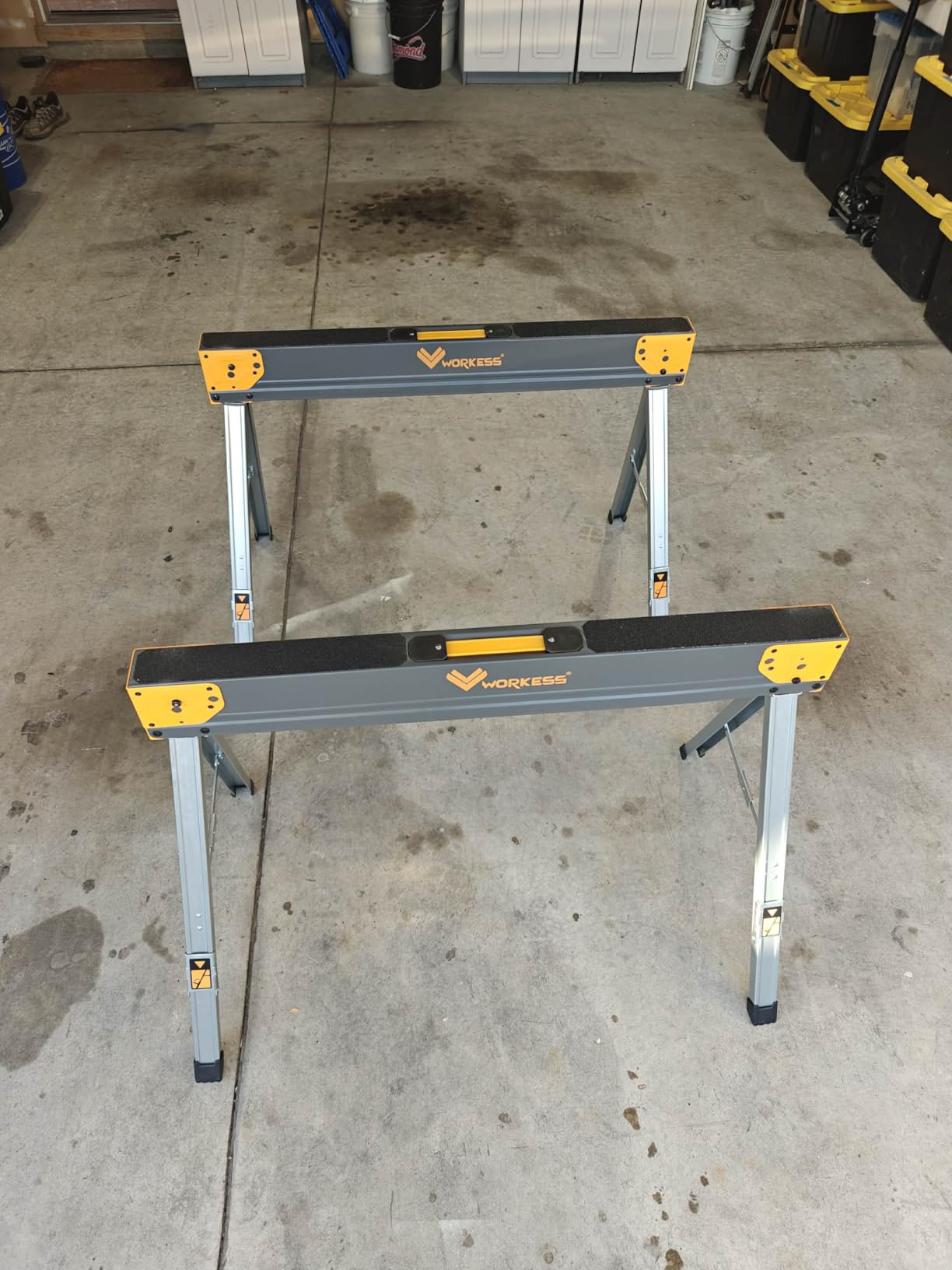 WORKESS Saw Horses 2 Pack Folding, Heavy Duty Sawhorse Table 2600 Lbs Load Capacity with 2x4 Support Legs, Portable Folding and Fast Open Legs and Easy Grip Handle for Woodworking. customer photo 2
