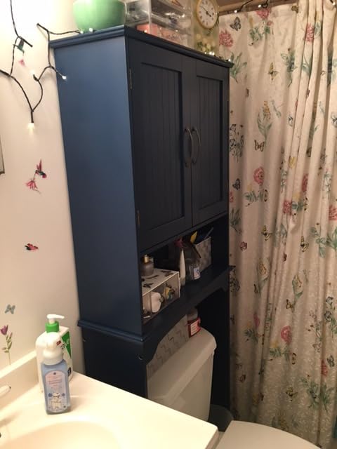 Yaheetech Over the Toilet Storage Cabinet, Bathroom Organizer, White | Adjustable Shelf Frees Up Floor Space, Open Compartment, 2 Beadboard Doors, Holds Towels, Anti-Tip Kit Included customer photo 1
