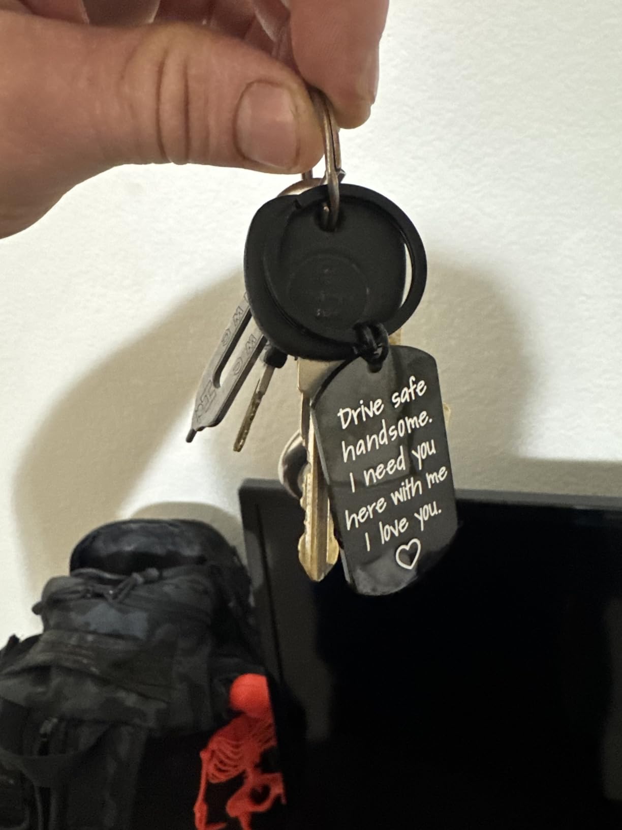 iWenSheng Drive Safe Keychain for Boyfriend Husband - Drive Safe Handsome I Need You Here With Me Keyring, Birthday Valentine’s Day Gifts for Him Men customer photo 2