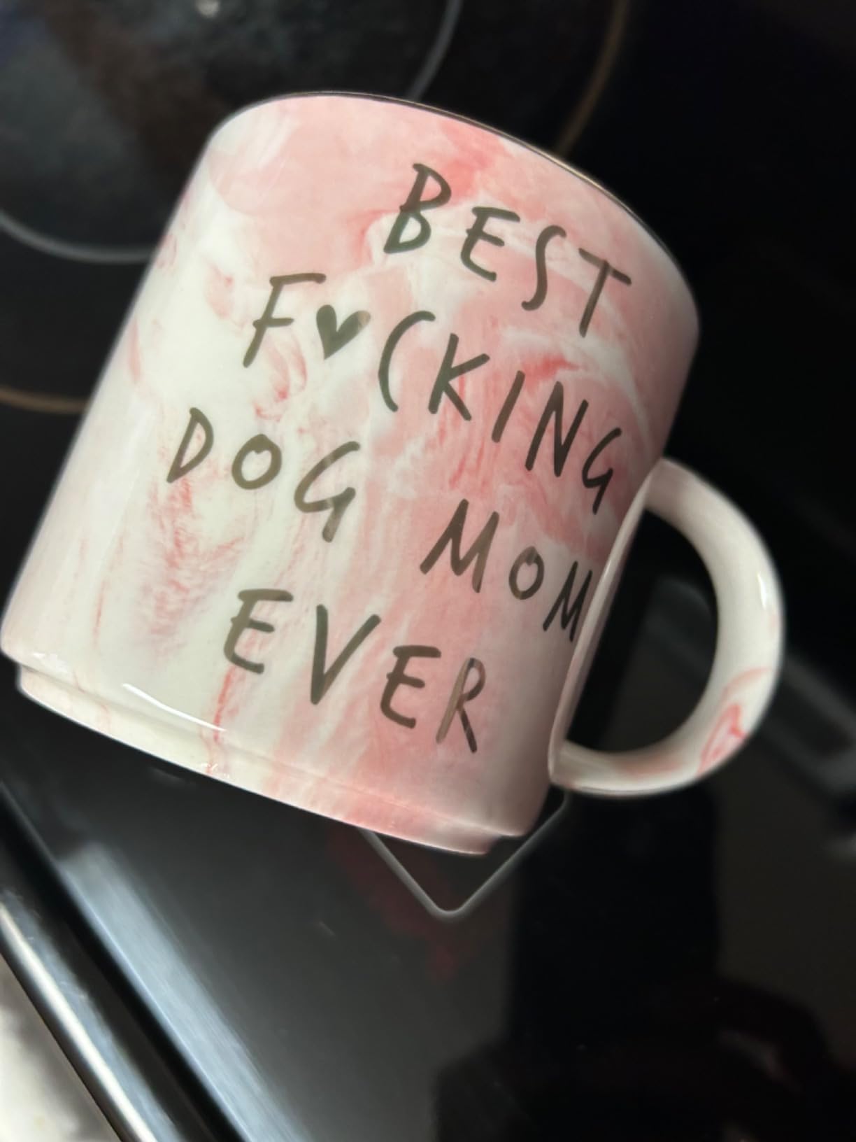 Dog Mom Gifts - Best Dog Mom Ever - Funny Birthday Gift For Dog Lovers Women - Gag Gifts for New Puppy Fur Baby Owners - Fur Mama Presents, Pitpull Pug - Cute Pink Marble Mug, 11.5oz Coffee Cup customer photo 2