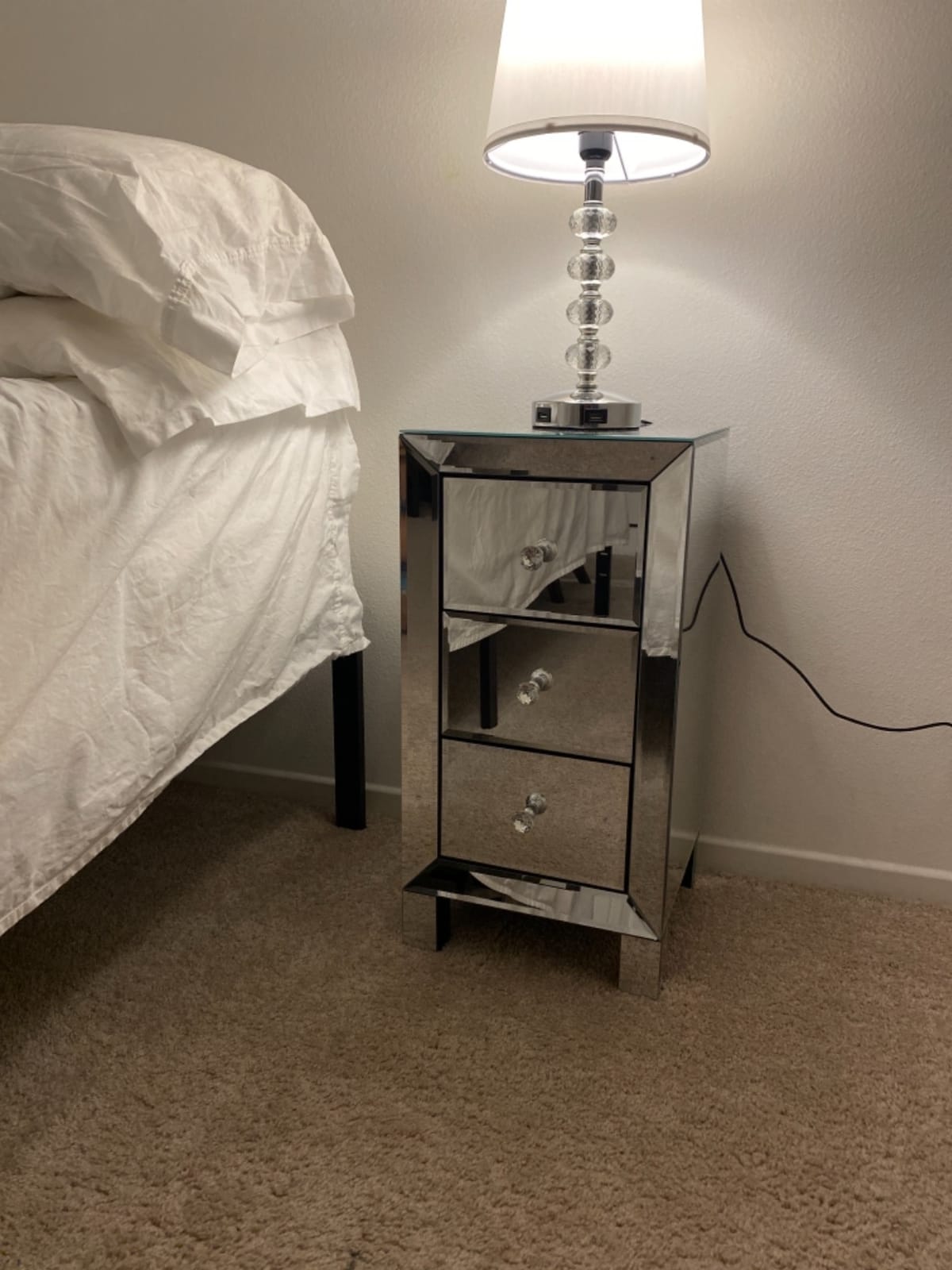 Mirrored Nightstand Set of 2, 3-Drawer Mirrored Bedside Table, Silver Finished Accent Side Table Chest Cabinet for Small Space, Living Room/Bedroom (11.8'' L x 11.8'' W x 23.6'' H) customer photo 1