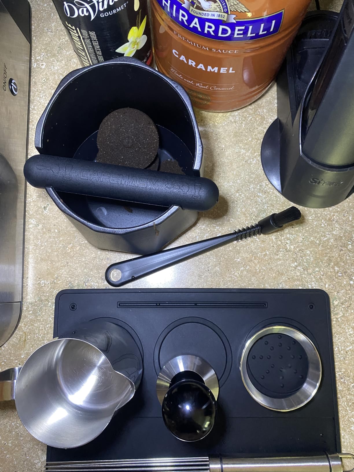 Coffee Knock Box Espresso Grounds - CAFEMASY Home Use Epsresso Accessories Unique Design Diamond Shape Mini Knock Box with Espresso Cleaning Brush customer photo 1