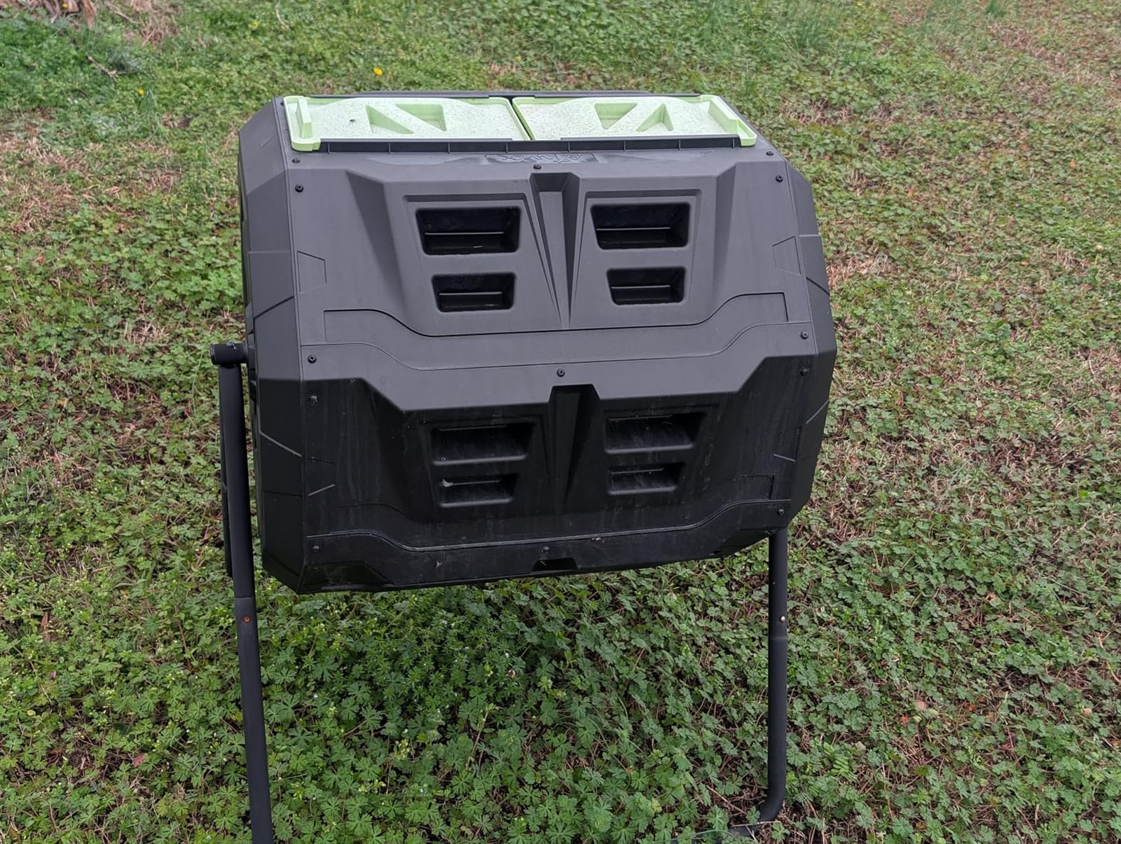 43 Gallon Dual Chamber Tumbling Composter with Integrated Thermometer - Rotatable Outdoor Compost Bin, Dual Batch Design for Garden Waste, Black customer photo 1
