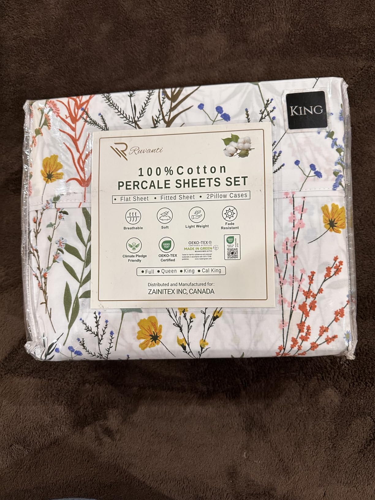 RUVANTI 100% Cotton Queen Sheets, Percale Queen Sheet Set, Sweet Pea customer photo 1